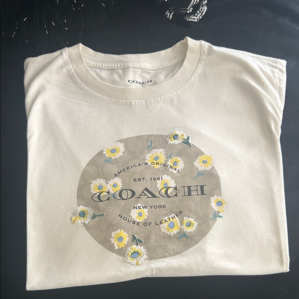 Coach White T-Shirt with Floral Design
